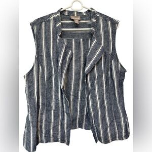Chicos 3 Lavish Linen Striped Vest Size XL / 16 Blue White Sleeveless NWOT
